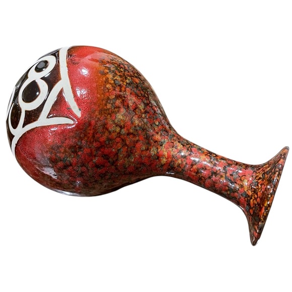 Vintage Red Rust Speckled Earthtone And Unglazed Abstract Design Ceramic Vase - Picture 4 of 16